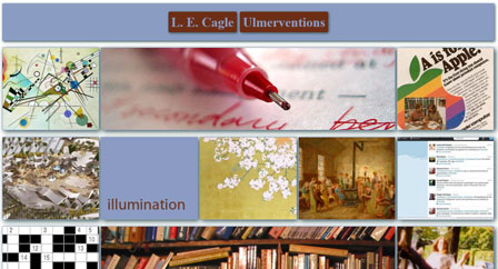 An image of the homepage to Lauren Cagles's widesite, featuring many images from her mystory, which she titled 'Ulmerations'
