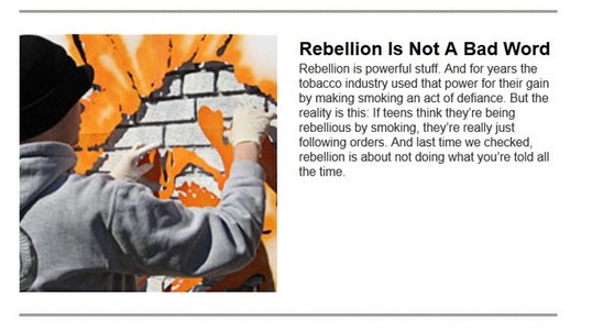 Teen Graffiti Artist Featured on Rebelliojn Section of truth's About Us Page