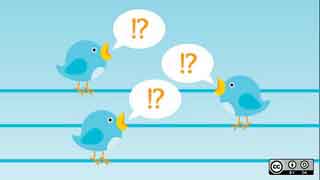 twitter birds speaking in question and exclamation marks