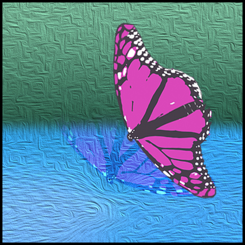 Illustration of a butterfly over a lake.  This is a modification of imagery used in the animated video.