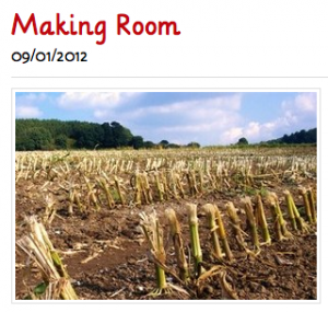 Screenshot of blog post, "Making Room," with an image of field with crops that have been harvested