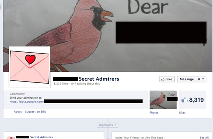 Secret Admirers Facebook page screenshot