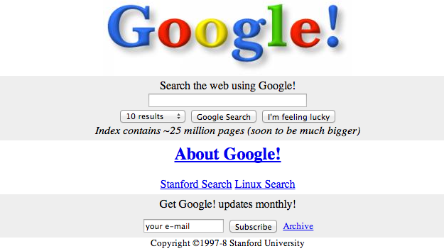 The Google search interface, Nov. 11, 1998