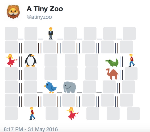 Screenshot of multiple human and animal emoji arranged in a zoo