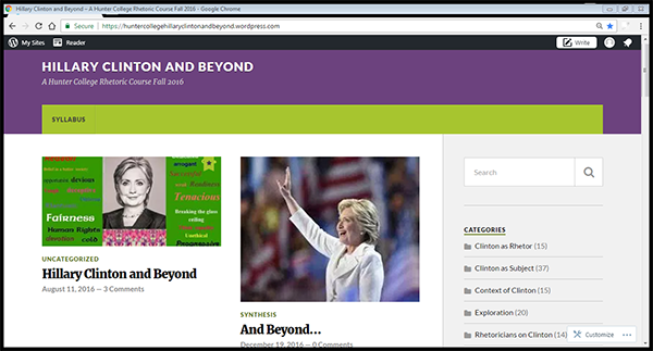 screenshot of homepage for Hillary Clinton and Beyond website; links to website