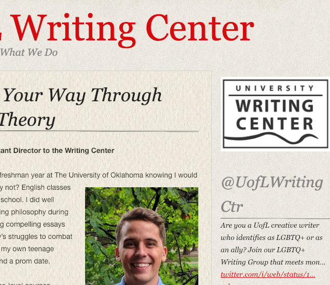 screenshot of University of Lousville Writing Center website