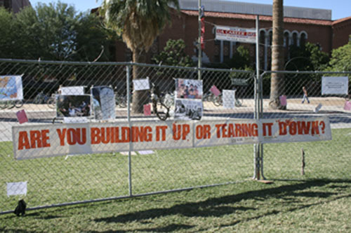 simulated border fence on the University of Arizona campus