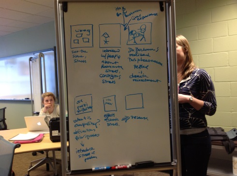 Photograph of students collaborating on a whiteboard