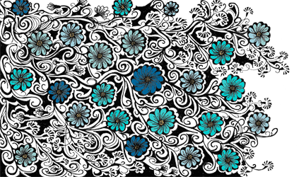 Abstract illustration, blue flowers with black stems: Talitha May 2014
