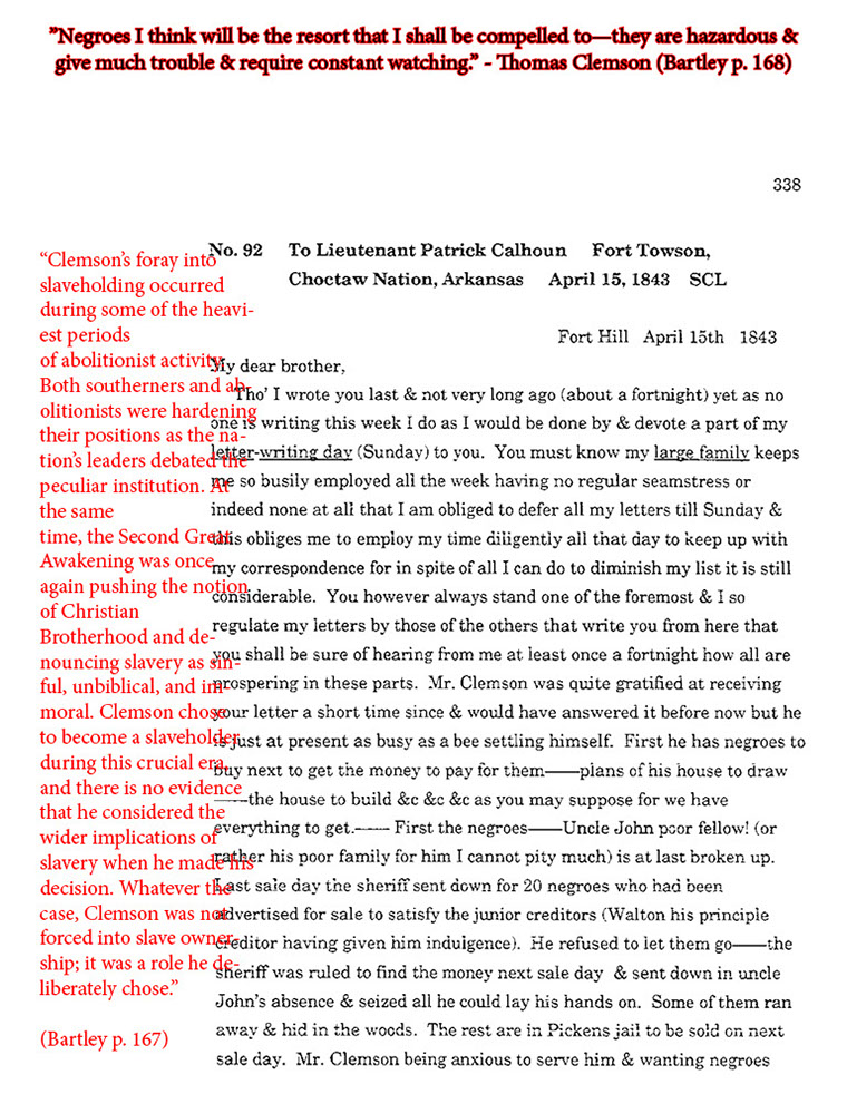 text-heavy image of 1843 letter annotated with red block quotations from Bartley