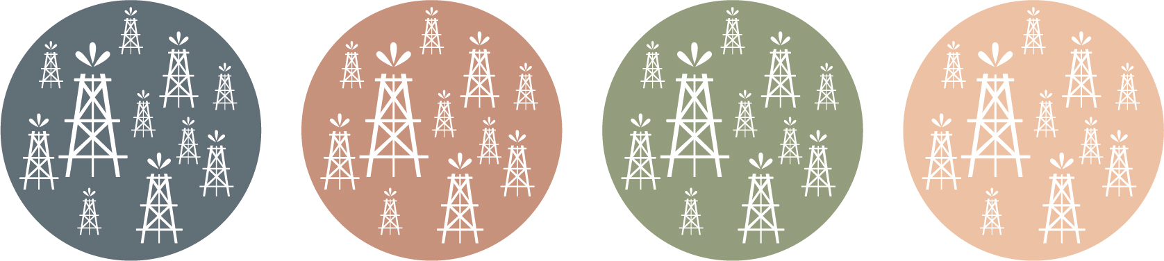 Image collage with alternating colors of oil wells clip art