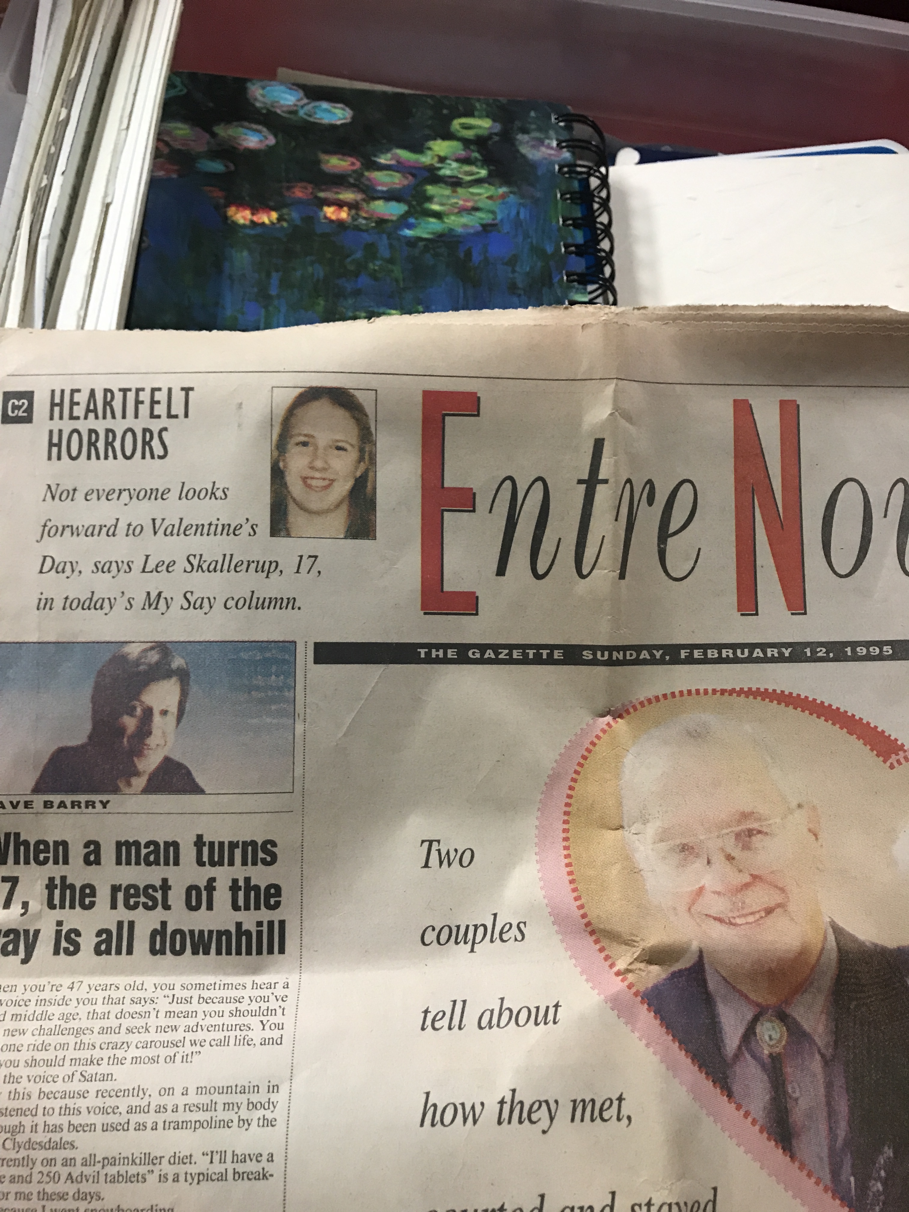 The front page of a newspaper that contains a column the author wrote at 17