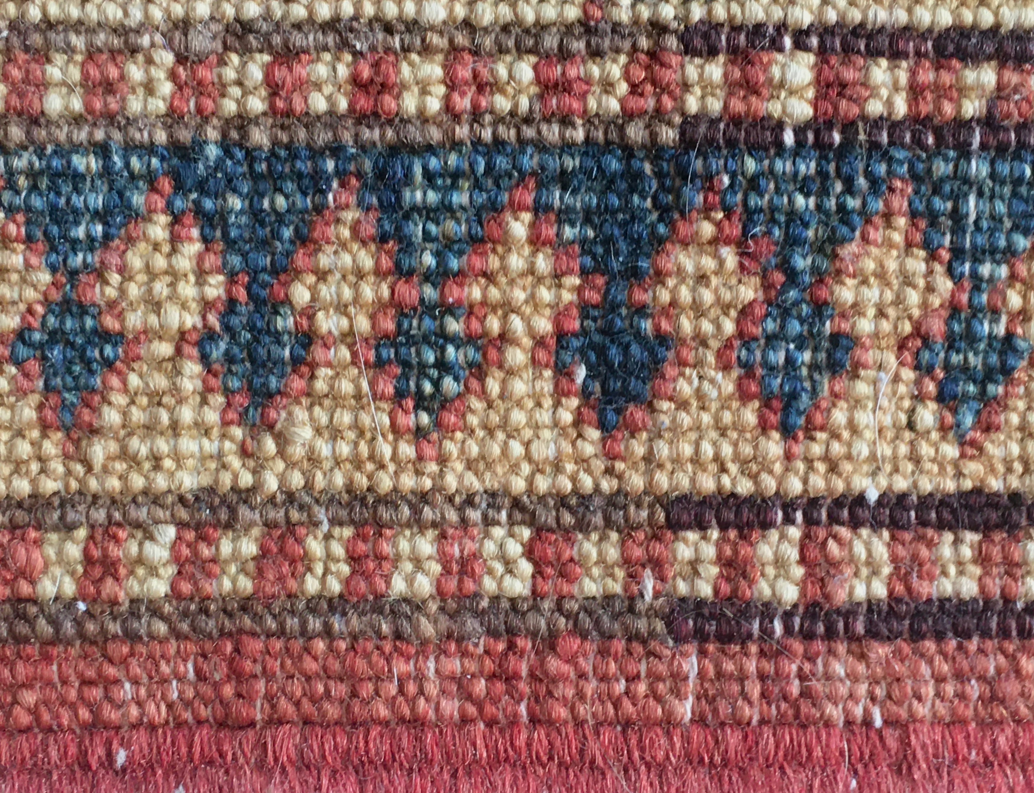 Detailed photo of border rug knots from the back side