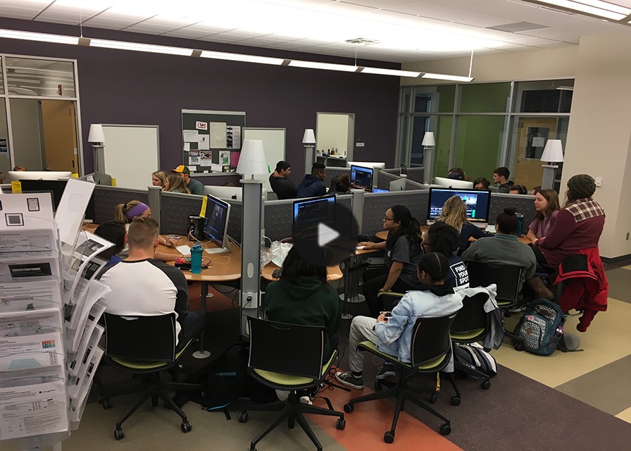 Students working on computers in the UTC Library Studio
