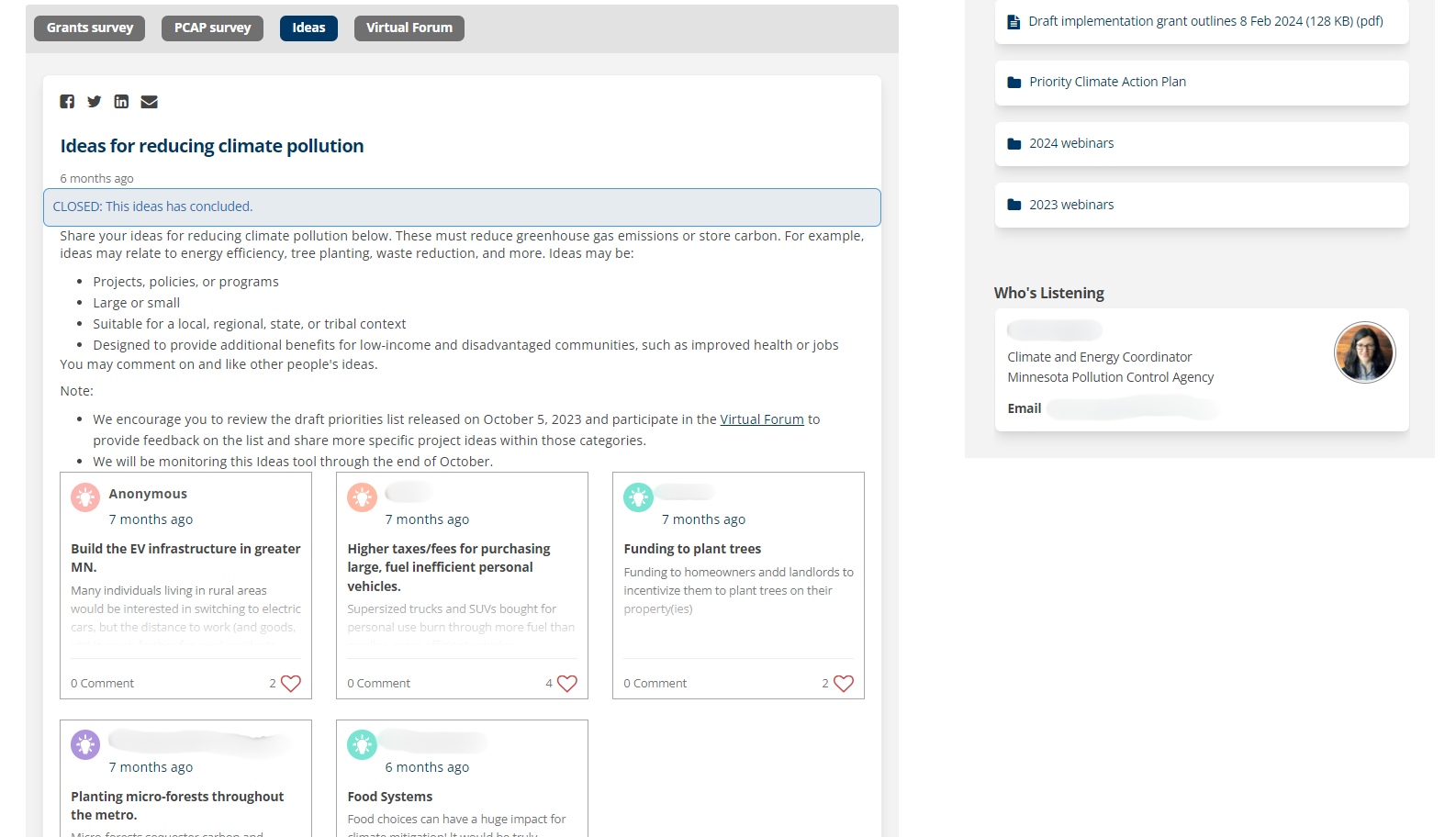 Ideas board in EngagementHQ